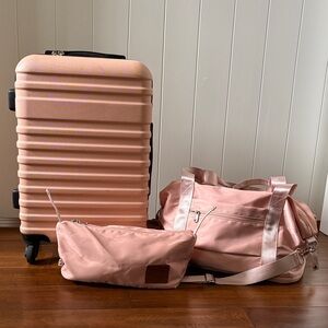 Coolife Brand Pink 3 Piece Carry On Luggage Set with Suitcase, Duffel, and Pouch